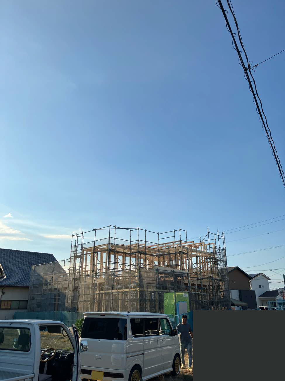 上棟餅投げ 中畝Bモデルハウス完成